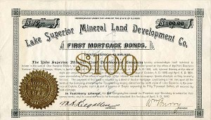 Lake Superior Mineral Land Development Co. - $100 Bond